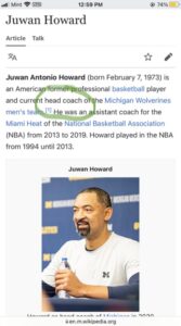 PHOTO Juwan Howard's Wikipedia Page Changed From Head Coach To Head Slapper