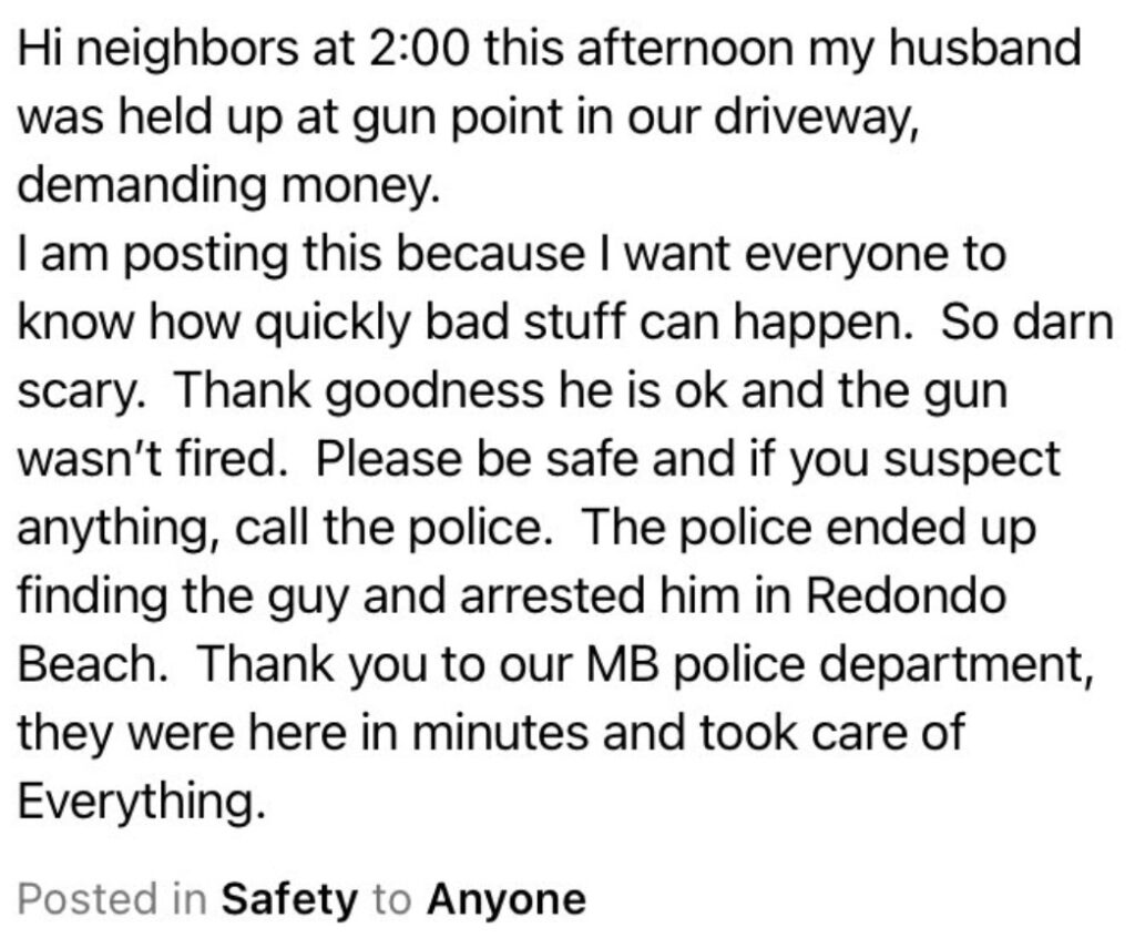 PHOTO Man Held At Gunpoint In Manhattan Beach In His Own Driveway