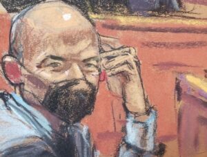 PHOTO Painting Of Michael Avenatti With His Hand On His Head In Disbelief In Court As He's Covicted