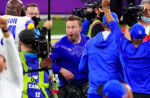 PHOTO Sean McVay Loving Getting Gatorade Dumped On Him After Winning The Super Bowl