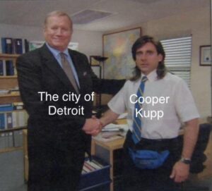 PHOTO The City Of Detroit Shaking Cooper Kupp's Hand After Winning Super Bowl Meme