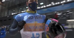 PHOTO Vladyslav Heraskevych Holding A Sign That Says No War In Russia At The Olympics