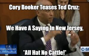 PHOTO Cory Booker Teases Ted Cruz We Have A Saying In New Jersey All Hat No Cattle Meme