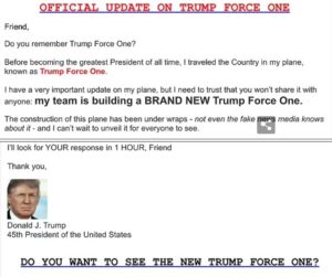 PHOTO Donald Trump's Update On Trump Force One Does Not Actually Show You An Pictures Of It He Just Wants A Donation