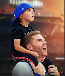 PHOTO Freddie Freeman's Son On His Shoulders Wearing A Dodgers Hat