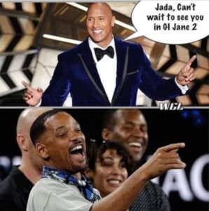 PHOTO Jada Can't Wait To See You In GI Jane 2 The Rock As Will Smith Points And Laughs Meme