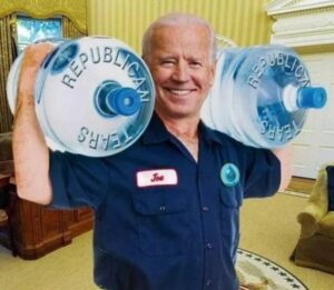 PHOTO Joe Biden Carrying Republican Tears In Giant Water Jugs Meme