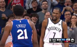 PHOTO Kevin Durant Mean Mugging Joel Embiid In The First Quarter