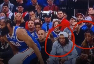 PHOTO Lil Baby & Travis Scott Courtside In Philly Shocked At How Bad James Harden Was Playing