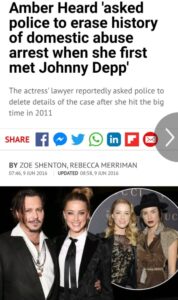 PHOTO Amber Heard Got Her Lawyers To Delete Criminal Record Of Her Domestic Abuse Arrest So Johnny Depp Wouldn't Know About It