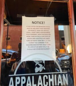 PHOTO Appalachian Grill In Cartersville Georgia Put A Sign On Their Door That If You Voted For Joe Biden They Don't Want To Serve You