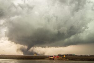 PHOTO Cars Pulled Over So They Wouldn't Be Driving Through The Middle Of Tornado In Gilmore City Iowa