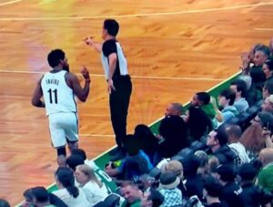 PHOTO Close Up Of Kyrie Irving Sticking His Middle Finger Up At Courtside Celtics Fan