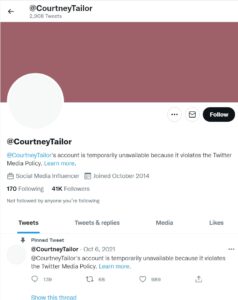 PHOTO Courtney Tailor's Twitter With 41K Followers Got Banned For Violating The Rules