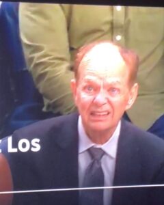 PHOTO Glen Taylor Looking Up At Jumbotron Reacting To Glue Girl Gluing Herself To The Court Because Of His Chicken Farm