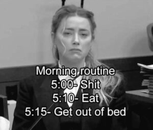 PHOTO Morning Routine 5 AM Sht 510 Eat 515 Get Out Of Bed Amber Heard Meme