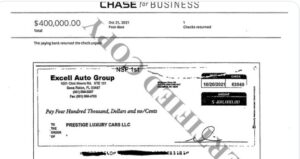 PHOTO Of $400K Check From Excell Auto Group That Bounced At Chase Bank Days Before Randy Tillim Commited Suicide