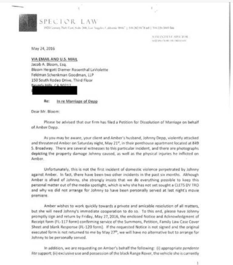 PHOTO Of Extortion Letter Amber Heard's Lawyer Sent To Johnny Depp