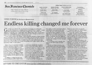 PHOTO Op-Ed In The San Francisco Chronicle Talks About Women Killing 700 To 800 Chickens A Day During 400 Hour Shift Similar To How Glen Taylor's Employees Kill Chickens