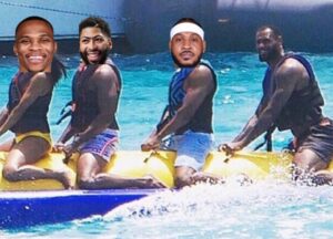PHOTO Russell Westbrook Anthony Davis Carmelo Anthony And Lebron James Riding A Banana Boat In Cancun