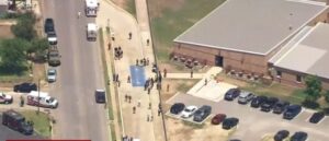 PHOTO Aerial View Of The Scene Outside Robb Elementary School Afrer Shooting