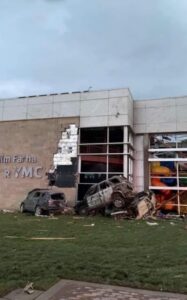 PHOTO Andover Kansas YMCA Damaged Beyond Repair Cars Blew Up Against The Building