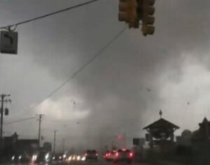 PHOTO Close Up Of Cars Slamming On The Breaks As To Not Drive Through Tornado As It Touched Down In The Middle Of The Road In Gaylord Michigan