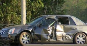 PHOTO Close Up Of What Remained Of Lovebirds Casey And Vicky White's Cadillac That Was Badly Damaged After Last Joy Ride