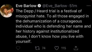 PHOTO Eve Barlow Is Siding With Amber Heard Calls Johnny Depp's Abuse Dehumanization And Institutionalized Abuse