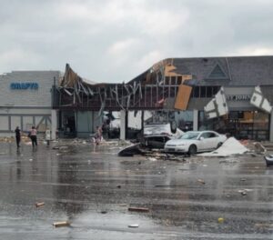 PHOTO Jimmy John's In Gaylord Michigan Still Had The Lights On As Tornado Ripped Off The Roof