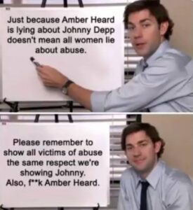 PHOTO Just Because Amber Heard Is Lying About Johnny Depp Doesn't Mean All Men Lie About Abuse Meme