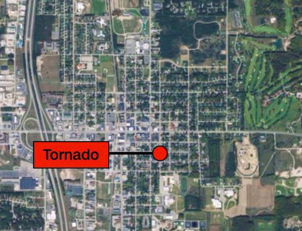 PHOTO Map Showing Exactly Where Tornado Hit In Gaylord Michigan East Of