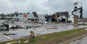 PHOTO Not Much Left Gaylord Michigan Hobby Lobby Parking Lot After Tornado Tore Through Every Building In The Shopping Center