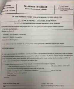 PHOTO Of Arrest Warrant For Vicky White She Racked Up A Lot Of Charges And Would Be Facing Them If She Was Still Alive