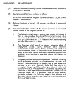 PHOTO Paperwork Showing Josh Duggar Sentenced To 12.5 Years In Prison 20 Years Supervised Release $10K Fine And $40.1K Special Assessments