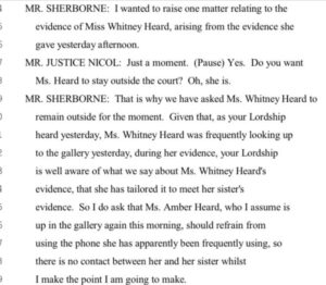 PHOTO Proof Whitney Heard Amber's Sister Was Texting Amber To Tailor Their Evidence When Court Was In Session