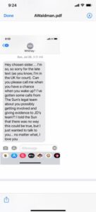 PHOTO Text Messages Showing Jennifer Howell Opened Her Home To Amber Heard's Sister Whitney After She Told Jennifer She Was Scared Of Amber