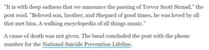 PHOTO Trevor Strnad Died Of Suicide And His Band Is Encouraging People Who Are Thinking Of Committing Suicide To Contact A Hotline