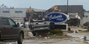 PHOTO Very Heavy Pickup Truck Was Flipped Upside Down By Tornado In Gaylord Michigan