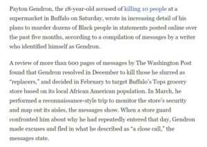 PHOTO Washington Post Says Payton Gendron Posted Statements Online 5 Months Before Attack That He Was Going To Kill Black People