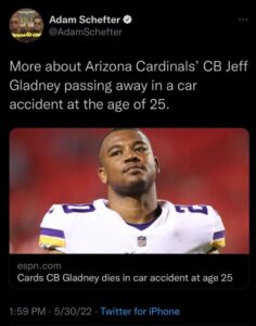 PHOTO Adam Schefter Wanted Attention So Badly That He Posted A Column On Jeff Gladney's Passing With A Picture Of A Minnesota Vikings Player Instead Of Gladney