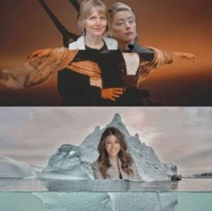 PHOTO Camille Vasquez Floating On An Ice Glaicer While Amber Heard And Her Attorney Are Tied Up Meme