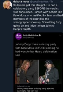 PHOTO Daily Mail Put Out Article Then Deleted It Saying Johnny Depp Partied With Kate Moss Before Winning Defamation Trial