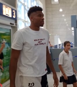 PHOTO Giannis Wearing Shirt That Says Men Of Quality Don't Face Equality While Playing At Rec League