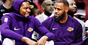 PHOTO Kevin Durant And Lebron James On The Bench As Lakers Teammates
