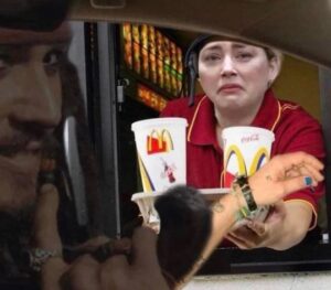 PHOTO Pouty Amber Heard Handing Johnny Depp Drink At McDonald's Drive Thru Window Meme