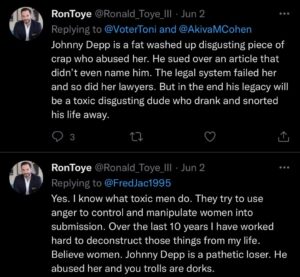 PHOTO Ronald Toye Who Threatened His Ex-Wife He Would Cut Off Her Dogs Head Is Name Calling Johnny Depp In Support Of Amber Heard