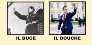 PHOT IL Duce Vs IL Douche Josh Hawley Raising His Fist On January 6th Meme