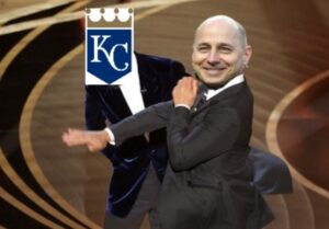 PHOTO GM Brian Cashman Backhanding The Royals From Office After Fleecing Them For Andrew Benintendi Meme