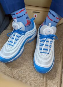 PHOTO Lane Kiffin Showed Up To SEC Media Day Wearing All Aboard Train Socks In Blue